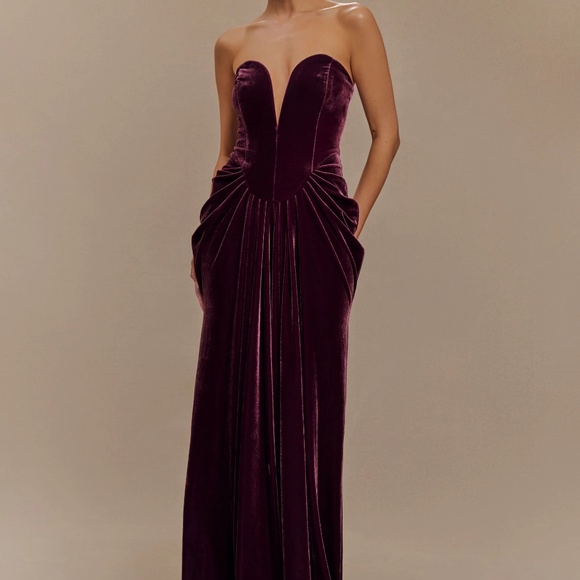 Paige Strapless Velvet Maxi Dress - Plum (ALTERED) - Picture 1 of 4